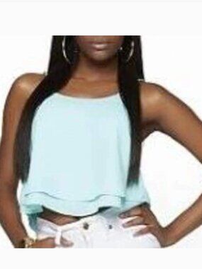 Nicki Minaj Chiffon Blouse Jr XS Blue Chain Back Tiered Crop Top Teen Girls